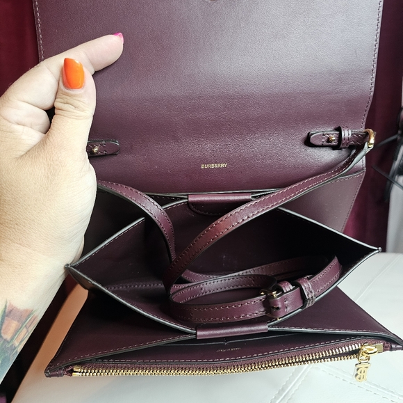 Burberry Hazelmere Burgundy Leather Wallet On Strap - Picture 2 of 5